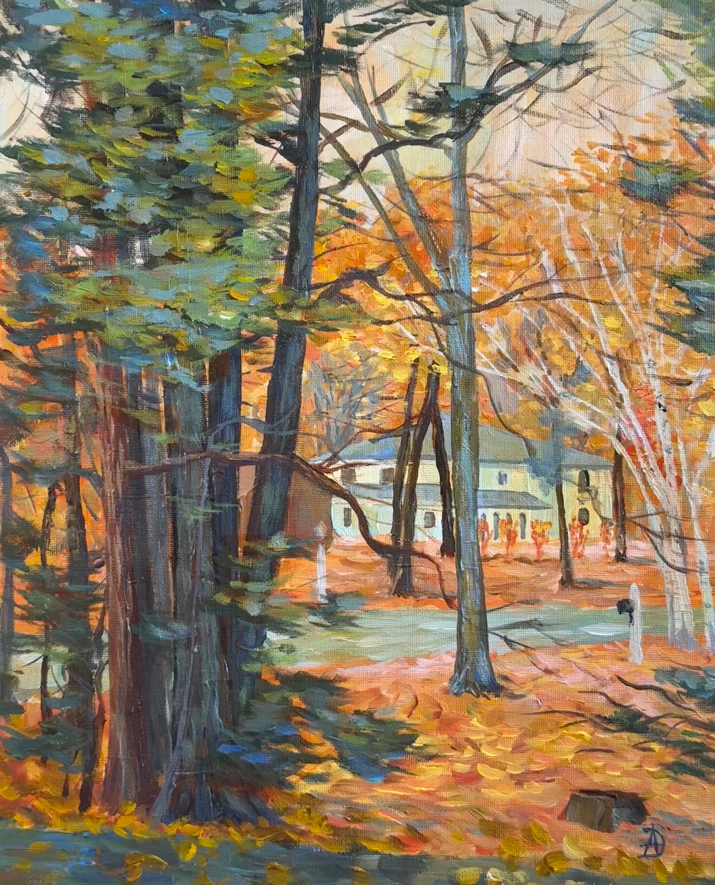 "Autumn in the Neighborhood" - Original Acrylic Painting on Canvas Panel
