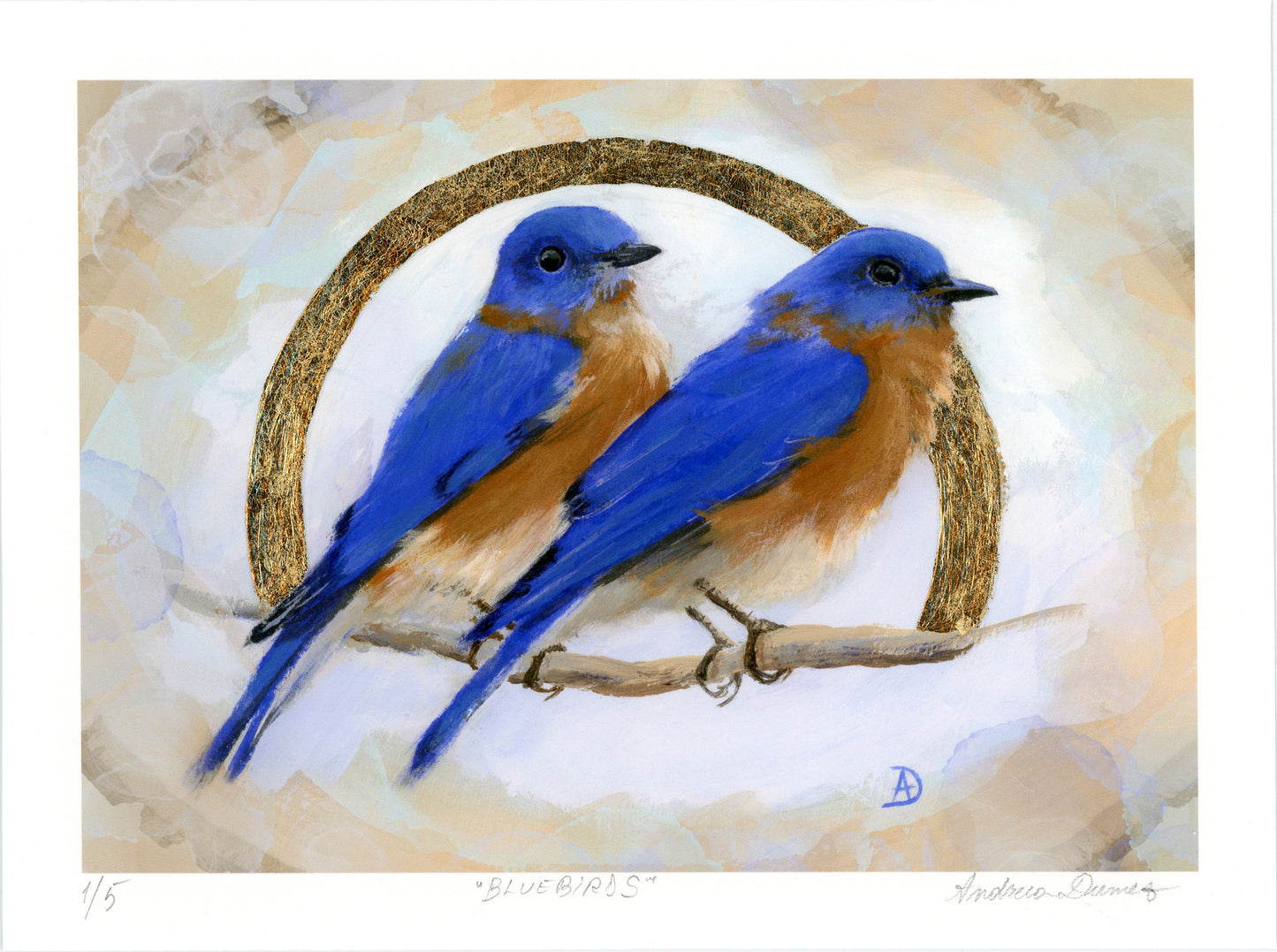 "A Pair of Bluebirds" Limited Edition Gold Leaf Art Prints
