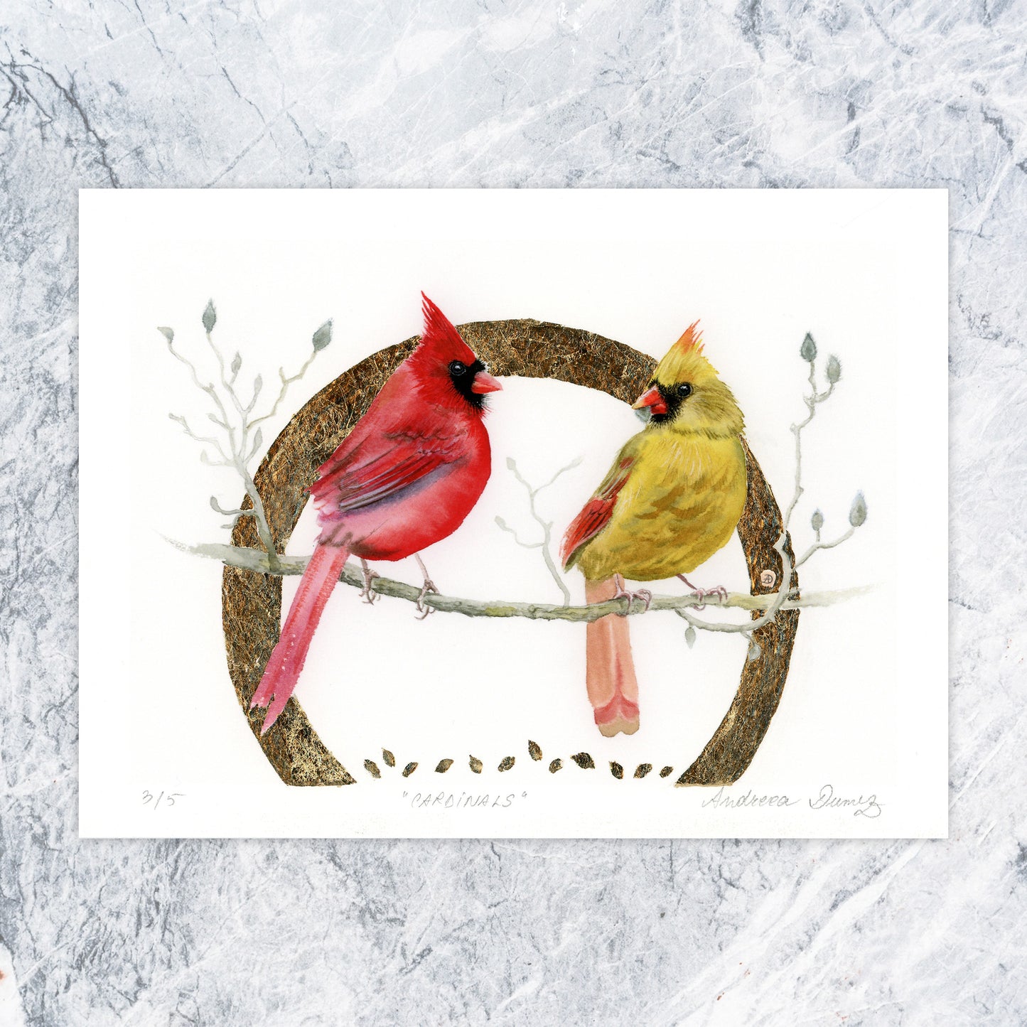 Gold Leaf Limited Edition "Pair of Cardinals"