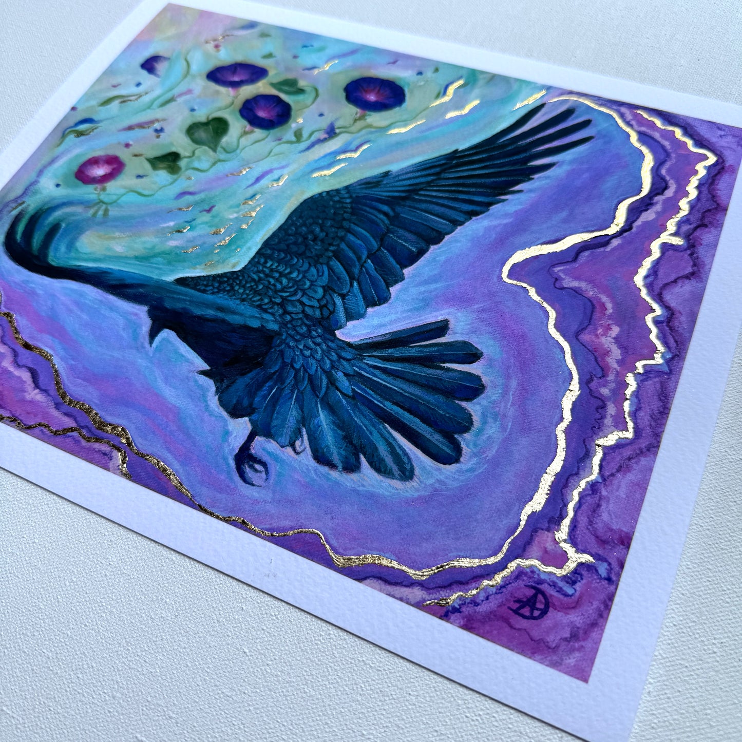 "Morning Glory" - Crow art prints with gold leaf