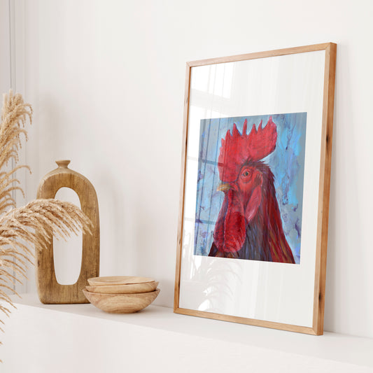 Angry rooster portrait called "Inner Critic"