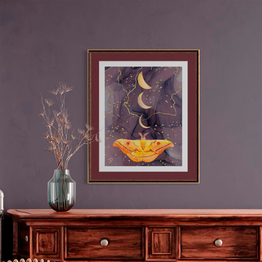 Japanese Silk Moth and the Golden Moons - Art Print