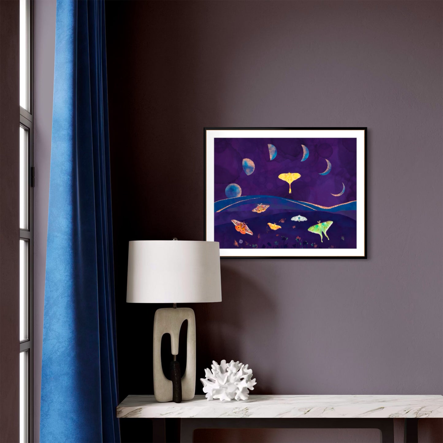 Magical Moths in the Moonlit Meadow - Art Print