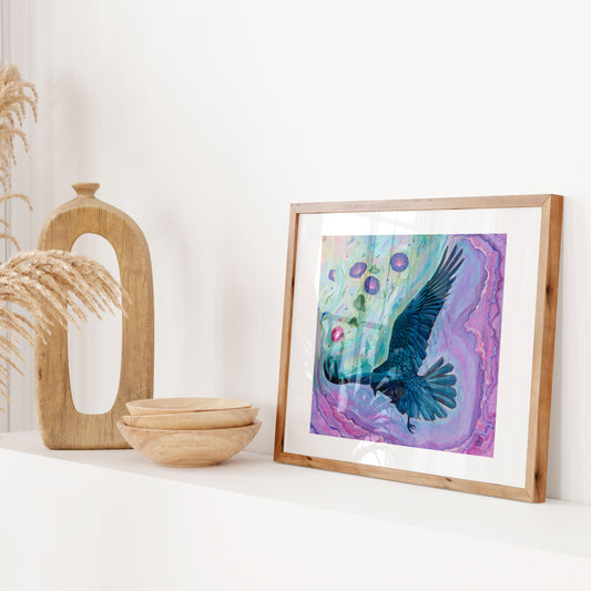 Crow flying painting