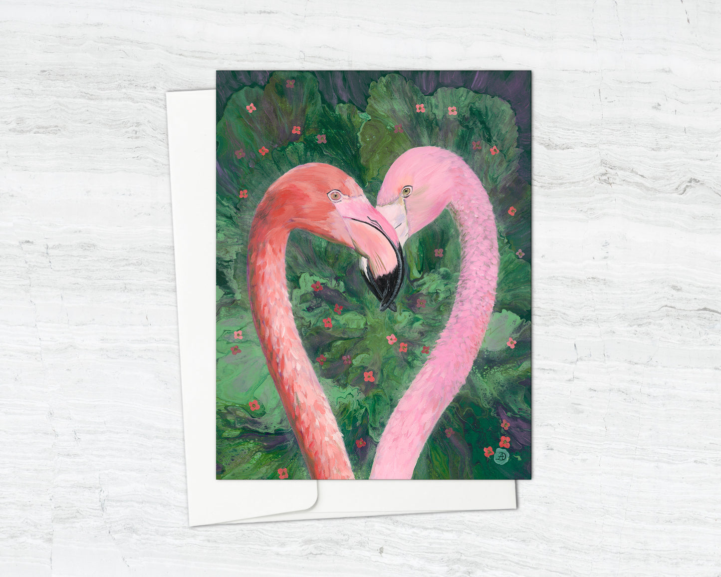 Two Flamingos in the shape of a heart Notecard
