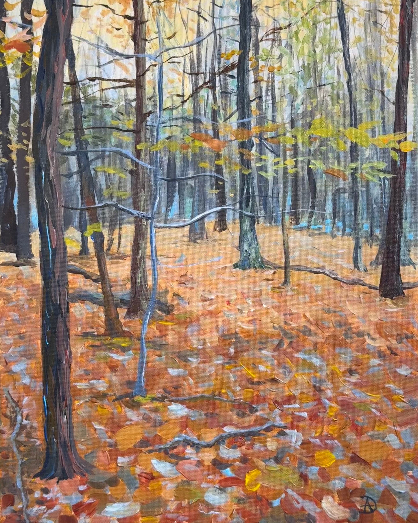 "Autumn in My Backyard Forest" - Original Acrylic Painting on Canvas Panel