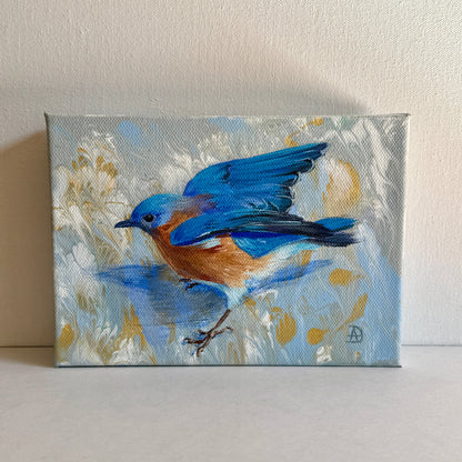 Bluebird spreading its wings - acrylic painting. 