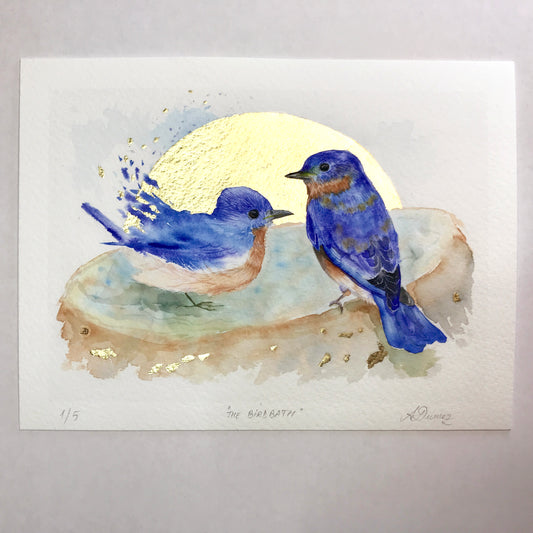 Gold Leaf Limited Edition "Bluebirds at the Bird Bath"