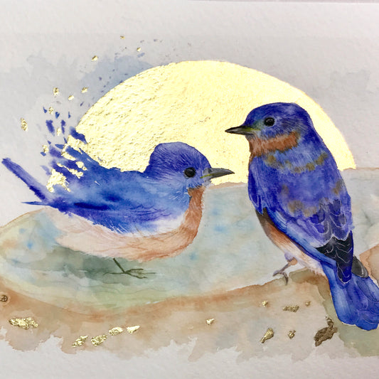 Gold Leaf Limited Edition "Bluebirds at the Bird Bath"