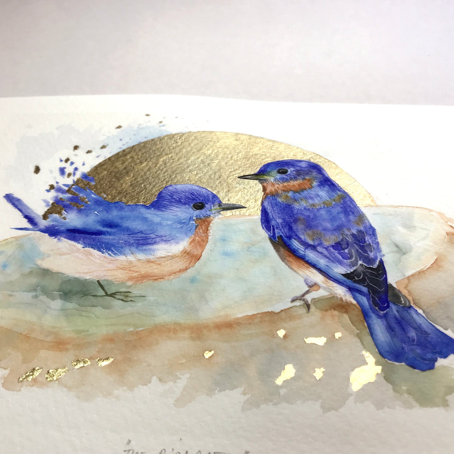 Gold Leaf Limited Edition "Bluebirds at the Bird Bath"