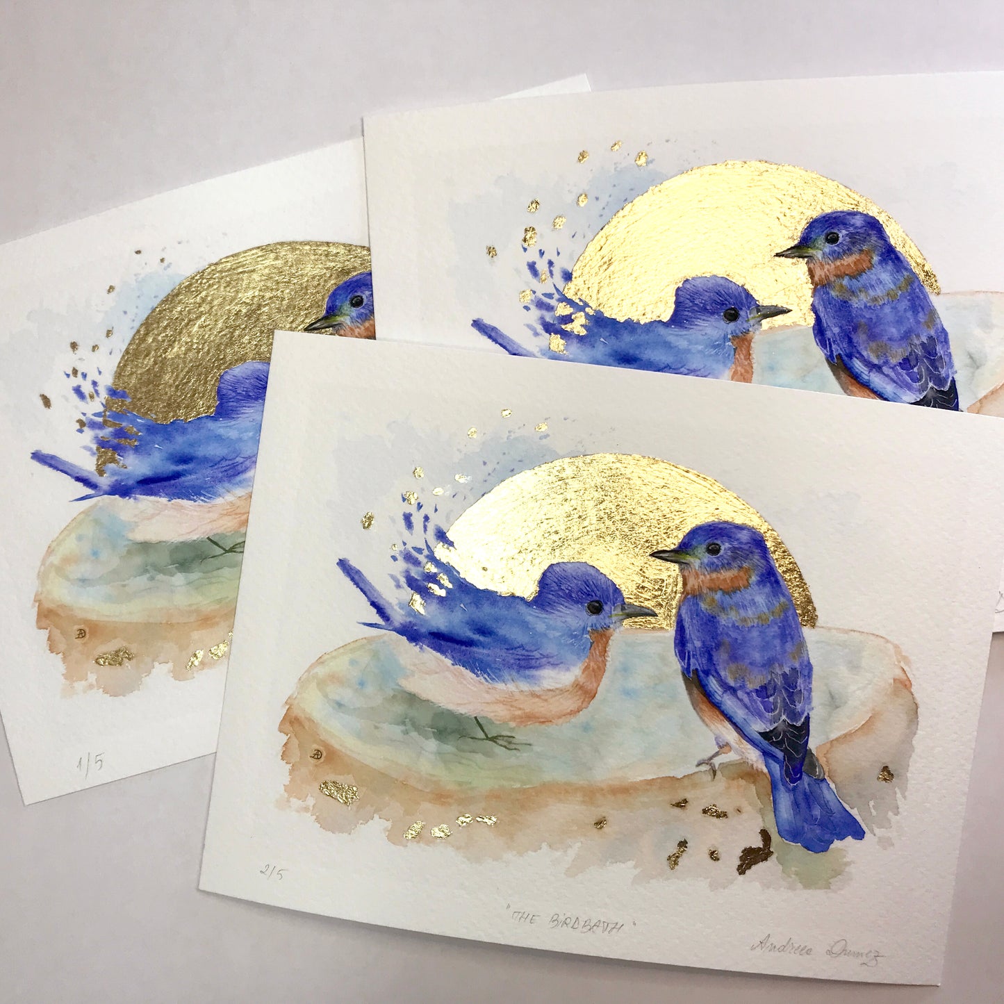 Gold Leaf Limited Edition "Bluebirds at the Bird Bath"