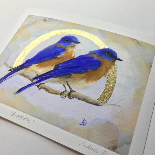 "A Pair of Bluebirds" Limited Edition Gold Leaf Art Prints 