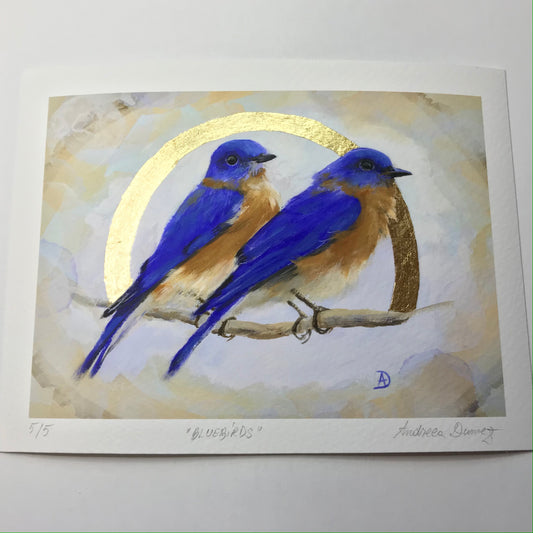 "A Pair of Bluebirds" Limited Edition Gold Leaf Art Prints 