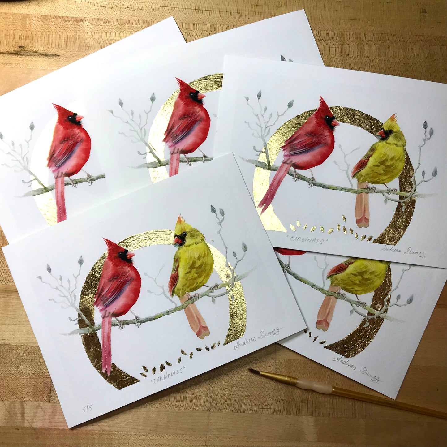 Gold Leaf Limited Edition "Pair of Cardinals"