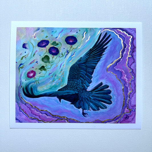 "Morning Glory" - Crow art prints with gold leaf