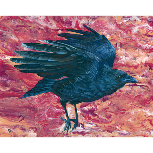 Crow in flight painting
