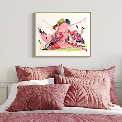 Funny Flamingo Pile - Art Print