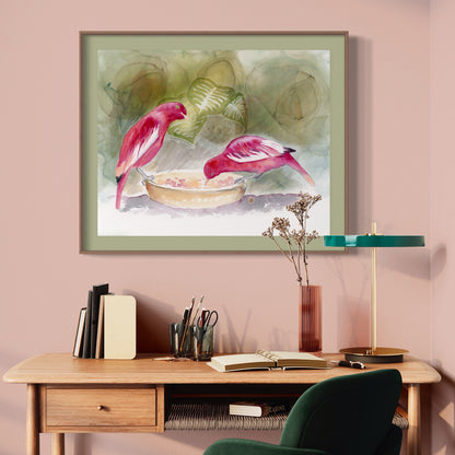 Pompadour Cotingas at the Bird Feeder - Art Print