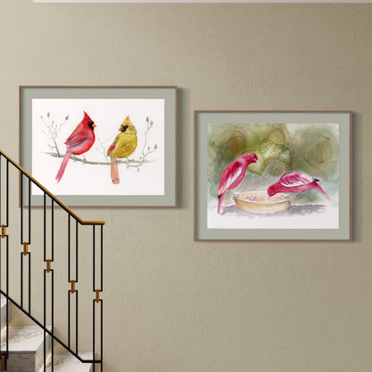 Pompadour Cotingas at the Bird Feeder - Art Print