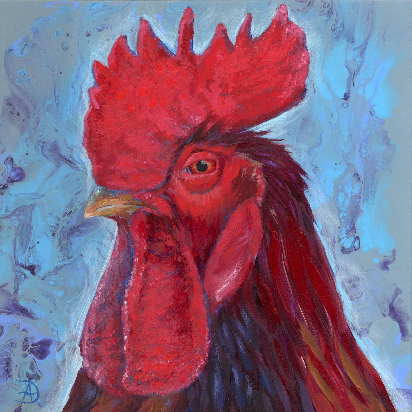 Angry rooster portrait called "Inner Critic"