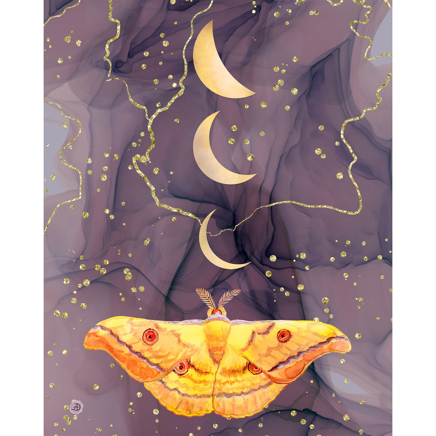Japanese Silk Moth and the Golden Moons - Art Print