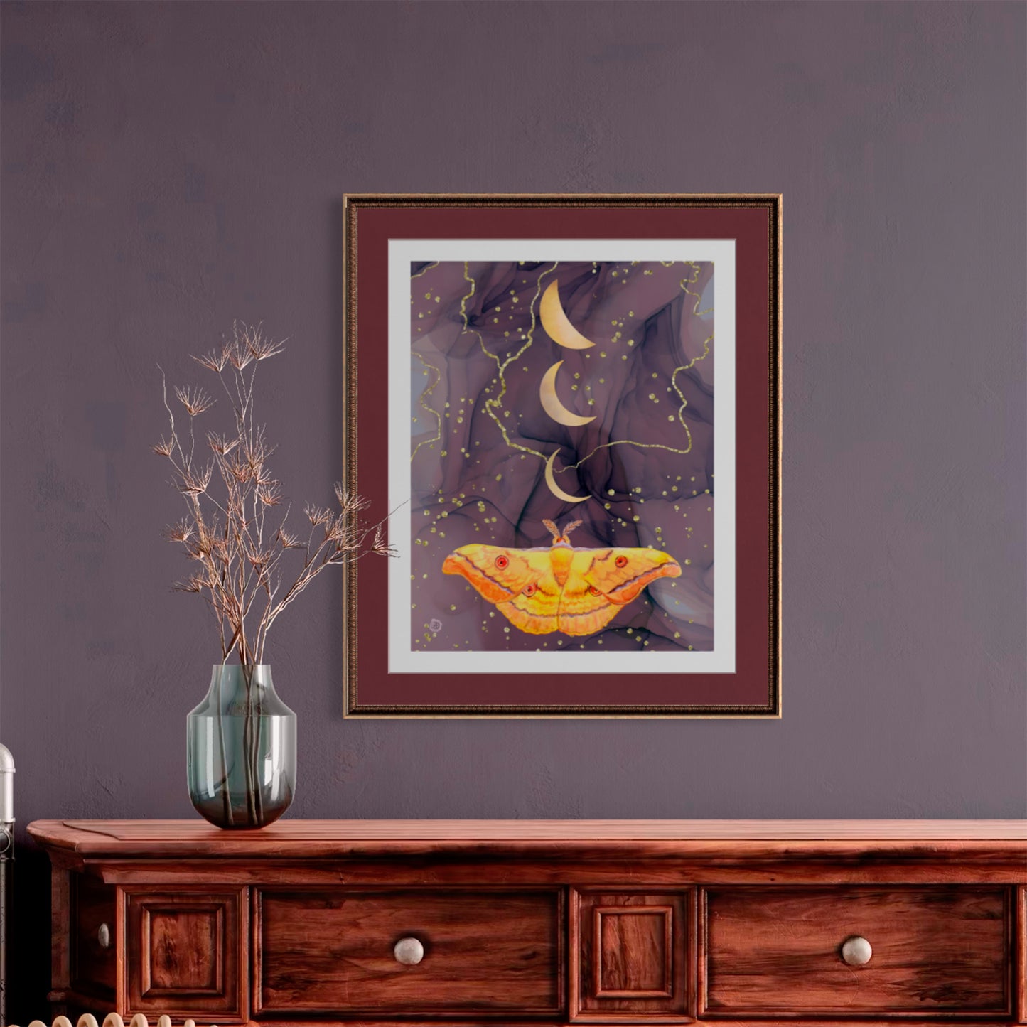 Japanese Silk Moth and the Golden Moons - Art Print