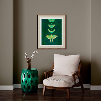 Luna Moth and Emerald Moons - Art Print