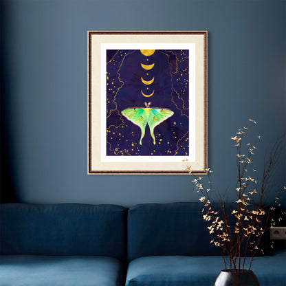 Luna Moth and the Golden Moons - Art Print