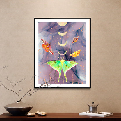 Luna Moth and the Moonlit Family - Art Print
