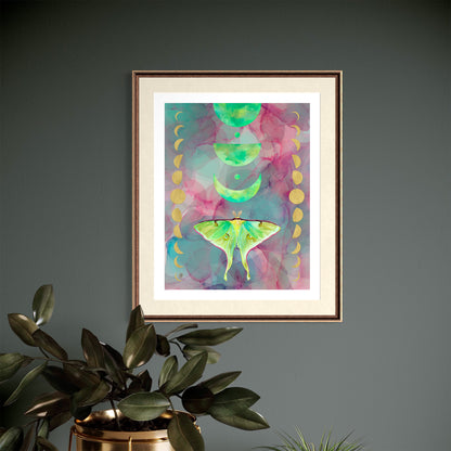 Luna Moth and the Pastel Moons - Art Print