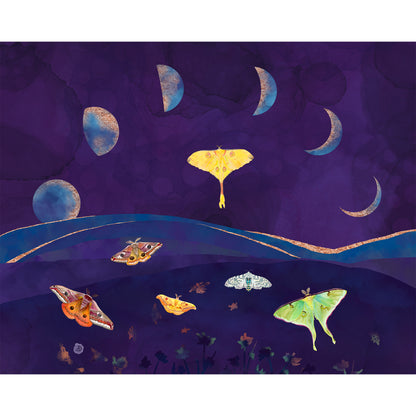 Magical Moths in the Moonlit Meadow - Art Print