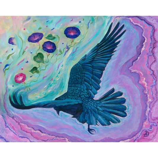 Crow flying painting