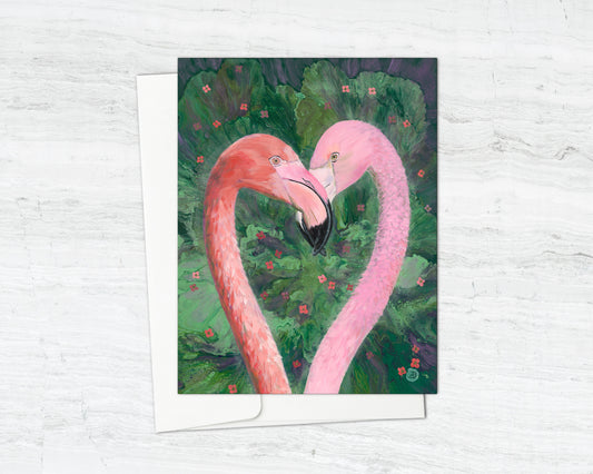Two Flamingos in the shape of a heart Notecard