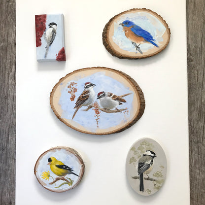 Chipping Sparrows - Original Acrylic Painting on Wood