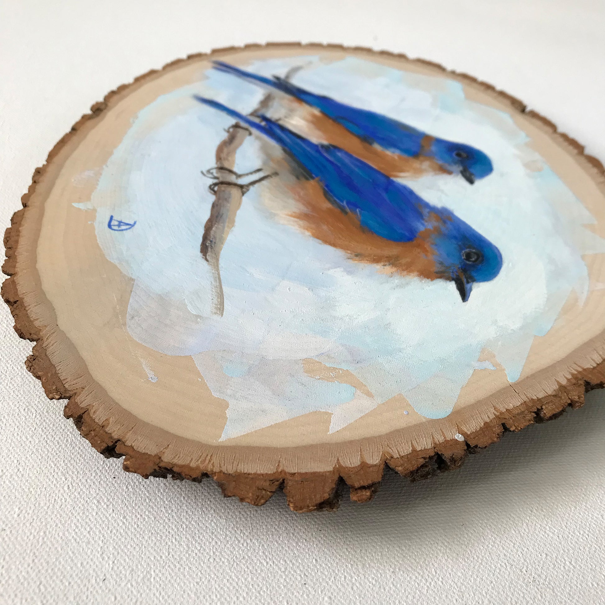Detail of A Pair of Bluebirds - Original Acrylic Painting by Andreea Dumez