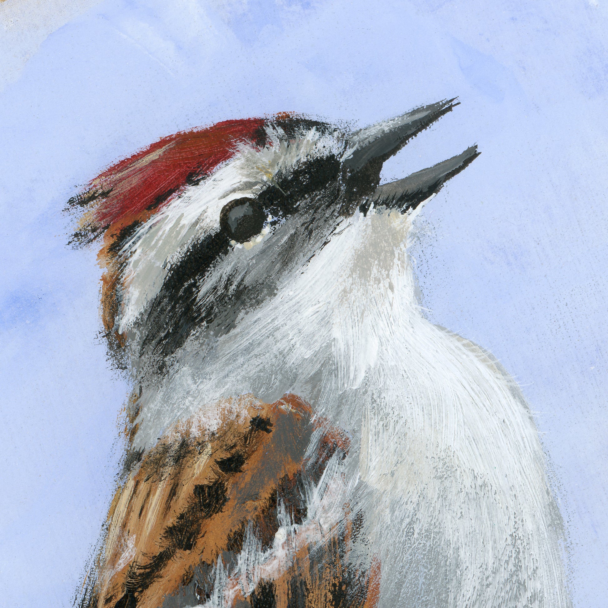 Detail of Chipping Sparrows - Original acrylic painting on basswood, by Andreea Dumez