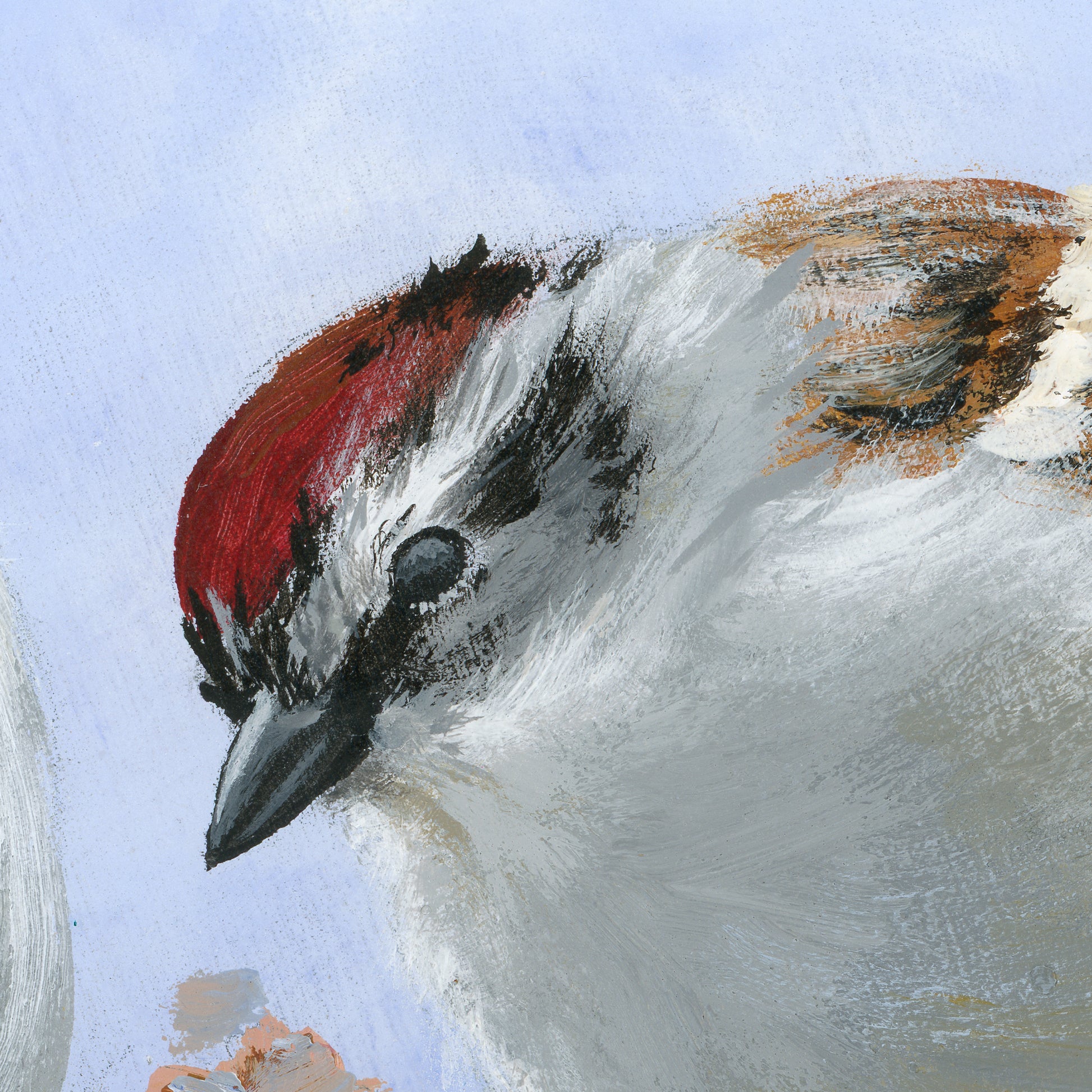 Detail of Chipping Sparrows - Original acrylic painting on basswood, by Andreea Dumez