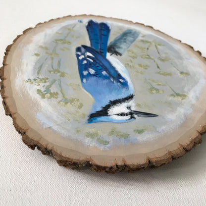 Detail of Blue jay - Original acrylic painting on wood, by Andreea Dumez