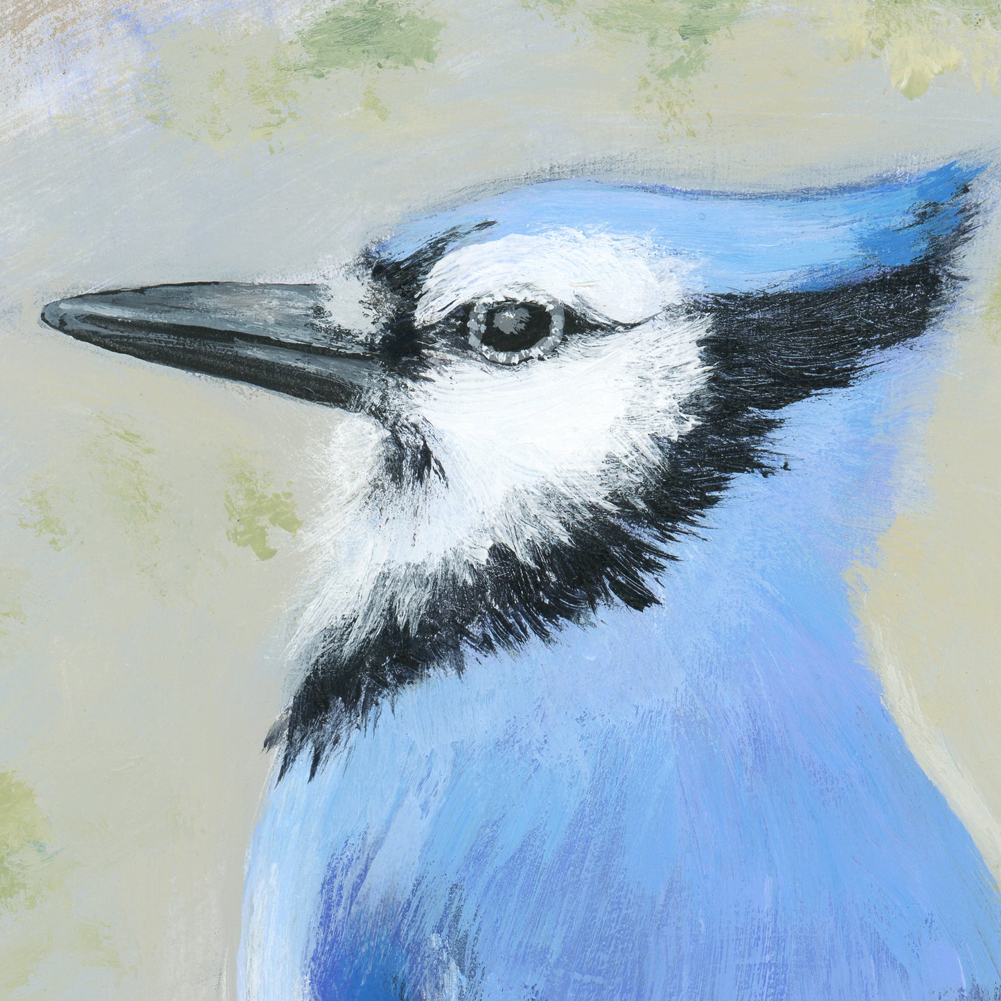 Detail of Blue jay - Original acrylic painting on wood, by Andreea Dumez