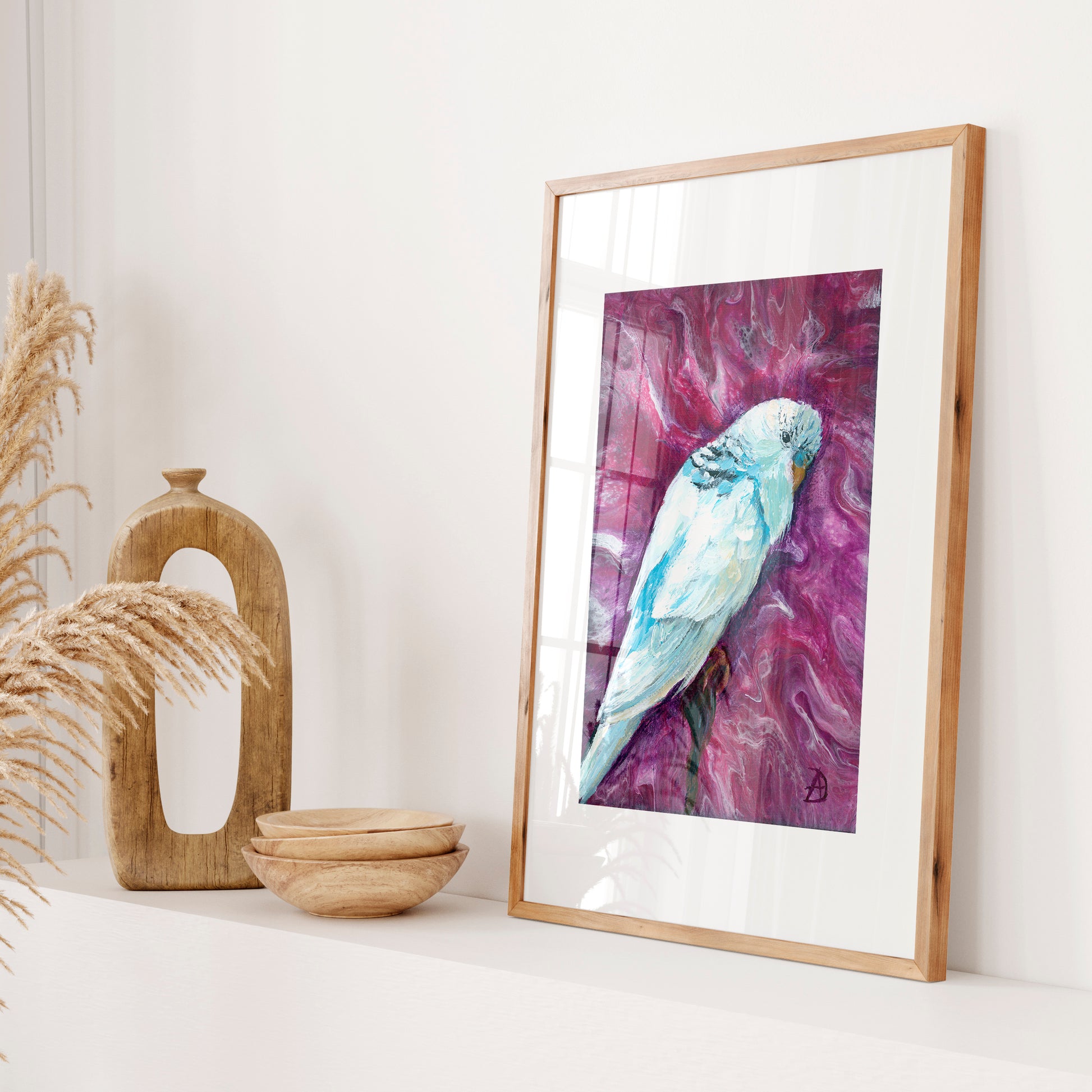 White budgie art print