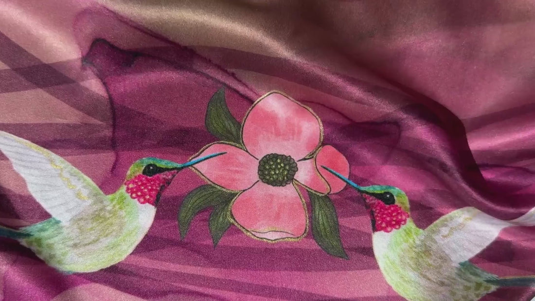 Artistic silk scarf printed hummingbird art