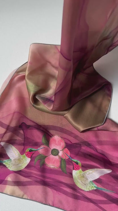 A Pair of Amethyst Hummingbirds Silk Scarf - Preorder